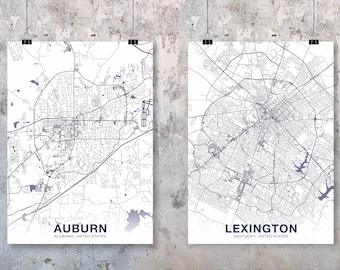 LEXINGTON & AUBURN maps poster black white Hometown City Print Modern Home Decor Office Decoration Wall Art Dorm Bedroom Gift