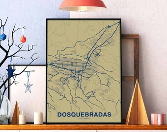 DOSQUEBRADAS Colombia map poster color Hometown City Print Modern Home Decor Office Decoration Wall Art Dorm Bedroom Gift