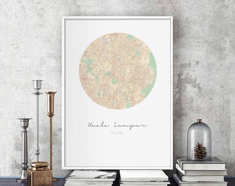 KUALA LUMPUR Malaysia map poster wall decor design modern minimal nordic travel bedroom home art vintage retro dorm nursery housewarming