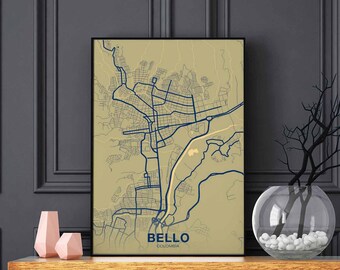 BELLO Colombia map poster color Hometown City Print Modern Home Decor Office Decoration Wall Art Dorm Bedroom Gift