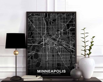 MINNEAPOLIS Minnesota MN USA map poster black white Hometown City Print Modern Home Decor Office Decoration Wall Art Dorm Bedroom Gift