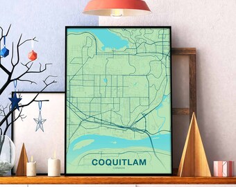 COQUITLAM Canada map poster color Hometown City Print Modern Home Decor Office Decoration Wall Art Dorm Bedroom Gift