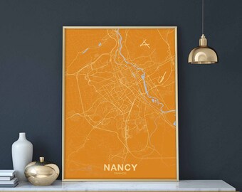 NANCY France map poster colors Hometown City Print Modern Home Decor Office Decoration Wall Art Dorm Bedroom Gift