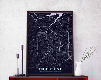 HIGH POINT North Carolina NC usa poster color Hometown City Print Modern Home Decor Office Decoration Wall Art Dorm Bedroom Gift