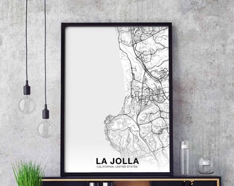 LA JOLLA California CA usa map poster black white Hometown City Print Modern Home Decor Office Decoration Wall Art Dorm Bedroom Gift