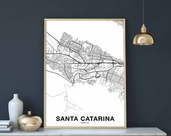 SANTA CATARINA Mexico map poster Hometown City Print Modern Home Decor Office Decoration Wall Art Dorm Bedroom Gift