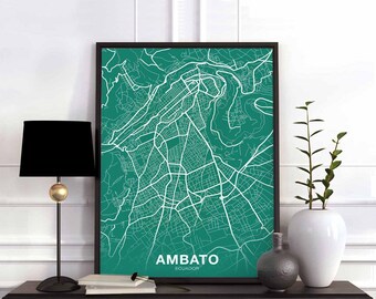 AMBATO Ecuador map poster color Hometown City Print Modern Home Decor Office Decoration Wall Art Dorm Bedroom Gift