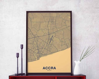ACCRA Ghana map poster color Hometown City Print Modern Home Decor Office Decoration Wall Art Dorm Bedroom Gift