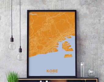 KOBE Japan map poster color Hometown City Print Modern Home Decor Office Decoration Wall Art Dorm Bedroom Gift