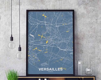 VERSAILLES France map poster colors Hometown City Print Modern Home Decor Office Decoration Wall Art Dorm Bedroom Gift