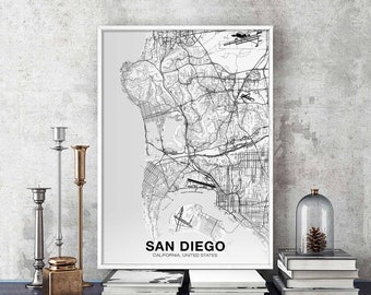 SAN DIEGO California CA usa map poster black white Hometown City Print Modern Home Decor Office Decoration Wall Art Dorm Bedroom Gift