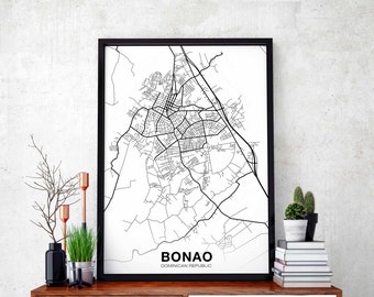 BONAO Dominican Republic map poster black white  Hometown City Print Modern Home Decor Office Decoration Wall Art Dorm Bedroom Gift