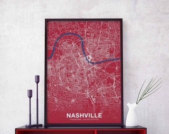 NASHVILLE Tennessee TN USA poster color Hometown City Print Modern Home Decor Office Decoration Wall Art Dorm Bedroom Gift