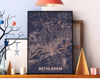 BETHLEHEM Pennsylvania PA USA poster color Hometown City Print Modern Home Decor Office Decoration Wall Art Dorm Bedroom Gift