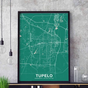 TUPELO Mississippi MS USA map poster color Hometown City Print Modern Home Decor Office Decoration Wall Art Dorm Bedroom Gift