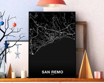 SAN REMO Italy map poster black white Hometown City Print Modern Home Decor Office Decoration Wall Art Dorm Bedroom Gift