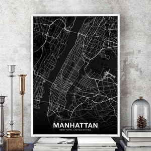 MANHATTAN New York ny usa mappa poster bianco e nero Città natale Città Stampa Arredamento moderno per la casa Decorazione per ufficio Arte murale Dormitorio Camera da letto Regalo