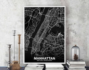MANHATTAN New York ny usa map poster black white Hometown City Print Modern Home Decor Office Decoration Wall Art Dorm Bedroom Gift