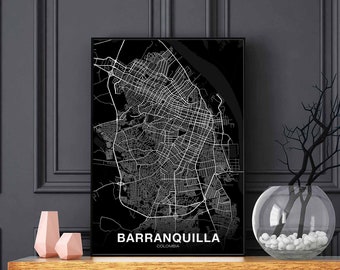 BARRANQUILLA Colombia map poster black white Hometown City Print Modern Home Decor Office Decoration Wall Art Dorm Bedroom Gift
