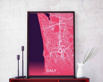 DALY California CA US map poster color Hometown City Print Modern Home Decor Office Decoration Wall Art Dorm Bedroom Gift