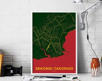SEKONDI-TAKORADI Ghana map poster color Hometown City Print Modern Home Decor Office Decoration Wall Art Dorm Bedroom Gift