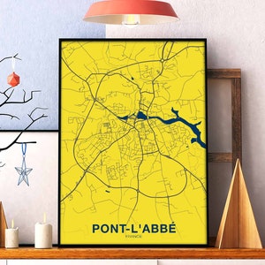 PONT L'ABBE França mapa pôster cores cidade natal impressão moderna decoração para casa escritório decoração arte de parede dormitório quarto presente