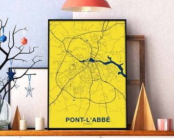 PONT L'ABBE France map poster colors Hometown City Print Modern Home Decor Office Decoration Wall Art Dorm Bedroom Gift