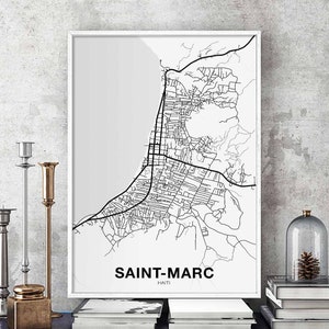 SAINT-MARC haïti carte affiche noir blanc ville natale ville impression moderne décor à la maison bureau décoration mur art dortoir chambre cadeau