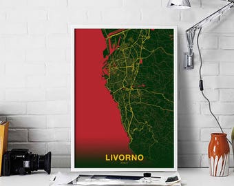 LIVORNO Italy map poster color Hometown City Print Modern Home Decor Office Decoration Wall Art Dorm Bedroom Gift