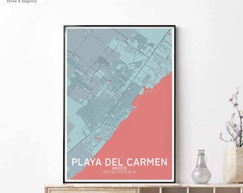 PLAYA DEL CARMEN Mexico map poster black white Hometown City Print Modern Home Decor Office Decoration Wall Art Dorm Bedroom Gift