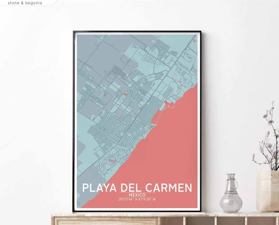PLAYA DEL CARMEN Mexico map poster black white Hometown City Print Modern Home Decor Office Decoration Wall Art Dorm Bedroom Gift