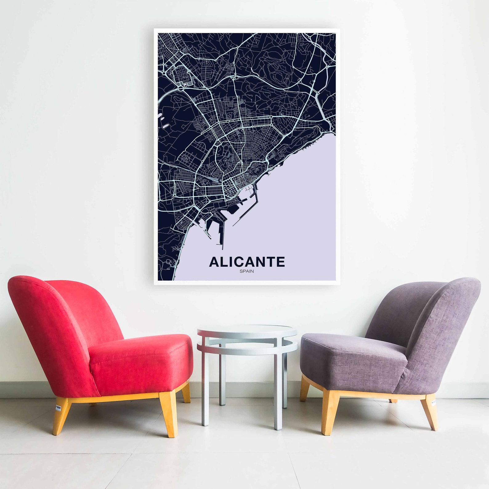 ALICANTE Spain Map Poster Color Hometown City Print Modern - Etsy