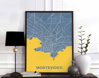 MONTEVIDEO Uruguay map poster color Hometown City Print Modern Home Decor Office Decoration Wall Art Dorm Bedroom Gift