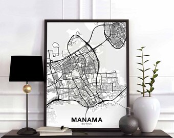 MANAMA Bahrain map poster Hometown City Print Modern Home Decor Office Decoration Wall Art Dorm Bedroom Gift