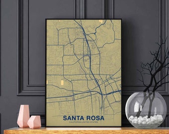 SANTA ROSA California CA usa poster color Hometown City Print Modern Home Decor Office Decoration Wall Art Dorm Bedroom Gift