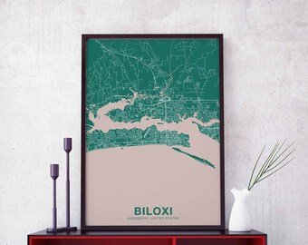BILOXI Mississippi MS US map poster color Hometown City Print Modern Home Decor Office Decoration Wall Art Dorm Bedroom Gift