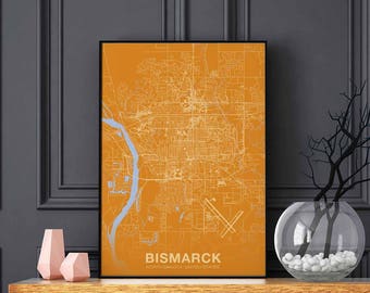 BISMARCK North Dakota ND US map poster color Hometown City Print Modern Home Decor Office Decoration Wall Art Dorm Bedroom Gift