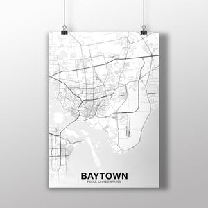 BAYTOWN Texas TX usa carte affiche noir blanc ville natale ville impression moderne décor à la maison bureau décoration mur art dortoir chambre cadeau