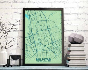 MILPITAS California CA USA poster color Hometown City Print Modern Home Decor Office Decoration Wall Art Dorm Bedroom Gift