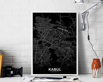 KABUL Afghanistan map poster black white Hometown City Print Modern Home Decor Office Decoration Wall Art Dorm Bedroom Gift
