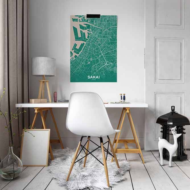 Sakai Japan Map Poster Color Hometown City Print Modern Home Decor