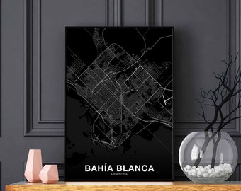 BAHIA BLANCA Argentina map poster black white Hometown City Print Modern Home Decor Office Decoration Wall Art Dorm Bedroom Gift