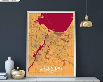 GREEN BAY Wisconsin usa map poster black white Hometown City Print Modern Home Decor Office Decoration Wall Art Dorm Bedroom Gift