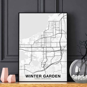 WINTER GARDEN Florida FL usa karte Poster schwarz weiß Hometown City Druck Modernes Wohndekor Büro Dekoration Wand Kunst Wohnheim Schlafzimmer Geschenk