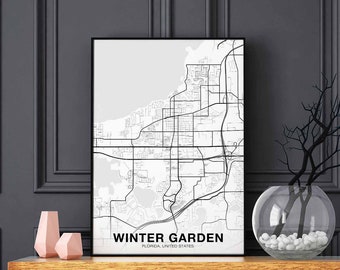 WINTER GARDEN Florida FL usa map poster black white Hometown City Print Modern Home Decor Office Decoration Wall Art Dorm Bedroom Gift