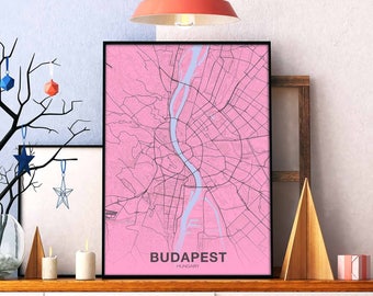 BUDAPEST Hungary map poster color Hometown City Print Modern Home Decor Office Decoration Wall Art Dorm Bedroom Gift