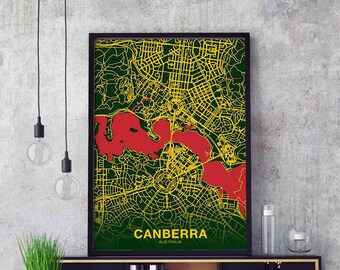 CANABERRA Australia map poster color Hometown City Print Modern Home Decor Office Decoration Wall Art Dorm Bedroom Gift