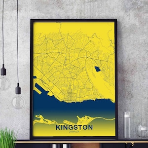 KINGSTON jamaïque carte affiche couleur ville natale ville impression moderne décor à la maison bureau décoration mur art dortoir chambre cadeau