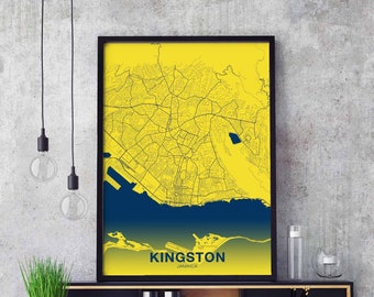 KINGSTON Jamaica map poster color Hometown City Print Modern Home Decor Office Decoration Wall Art Dorm Bedroom Gift