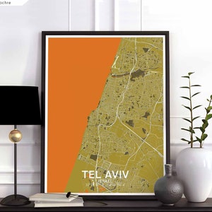 TEL AVIV israël carte affiche noir blanc ville natale ville impression moderne décor à la maison bureau décoration mur art dortoir chambre cadeau